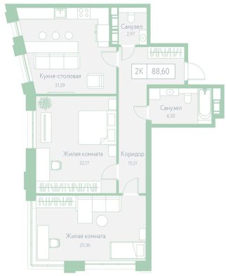 1 секция, 88,6 м²